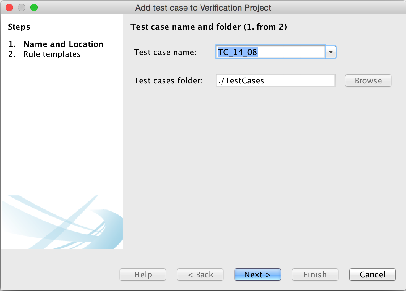 Add test case wizard - rule templates available